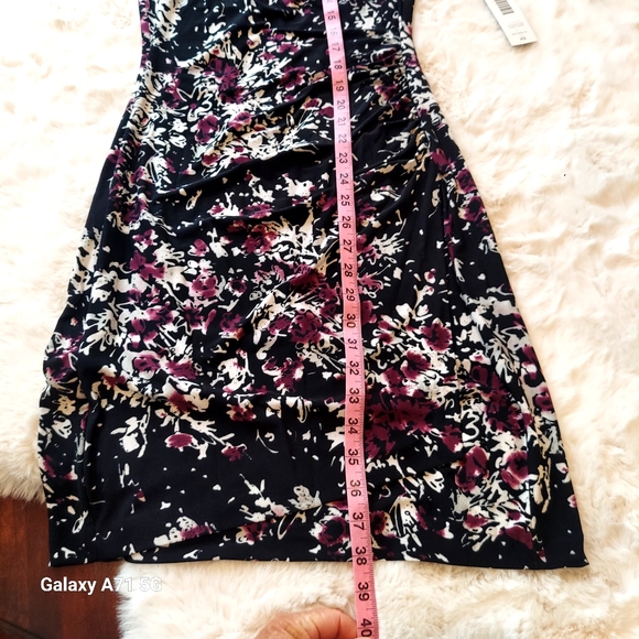 NWT Kamali Kulture Cap Sleeve Side Draped Dress Black Abstract Floral Sz… - Picture 16 of 17